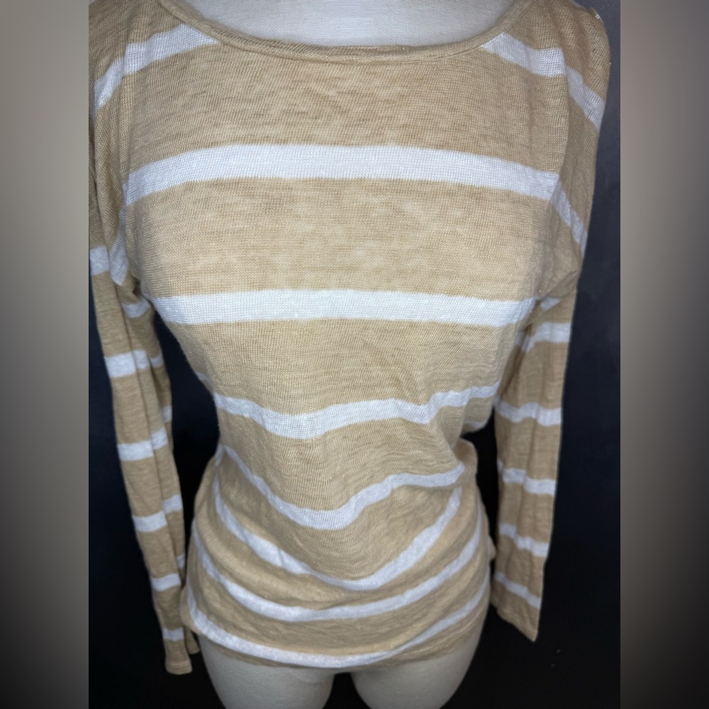 Lauren Ralph Lauren Striped Long Sleeve Top 100% Linen - Picture 2 of 9